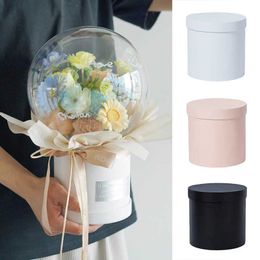 Cupcake Carriers NEW Round Floral Boxes Flower Packaging Paper Bag With Lid For Florist Bouquet Box Gift Party Storage Y23