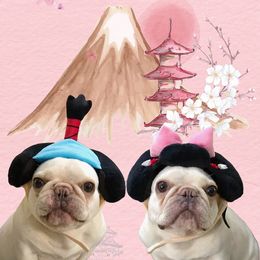 Other Dog Supplies Japanese Samurai Funny Hat for Dogs Hilarious Pet French Bulldog Costume Lion Hair Wig Cap Cosplay Puppy Costumes for Small Dogs 231109