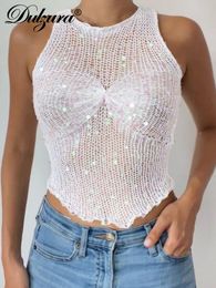 Camisoles Tanks Dulzura Sexy Bling Glitter Sequins Y2K Clothes Sleeveless ONeck Vintage Crop Top For Women 2023 Club Streetwear Vacation 230410