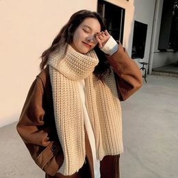 Scarves Fashion Women Knitted Scarf Winter Warm Thick Long Handmade Wool Scarves Korean Sweet Solid Color Soft Scarfs Mujer Femme 231108