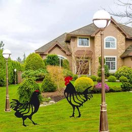 Garden Decorations Rooster Ornament Metal Yard Art Hollow Out Chickens Family Figure Farmhouse Decor Statue For Wrought Iron