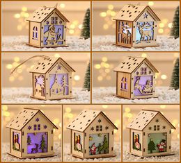 LED Wooden Hanging Cabin S M L Christmas Hanging Decorative Pendant Wood House Pendant Christmas Ornaments GWE17004600349