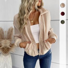 Women's Polos Autumn And Winter European Fashion Women's Solid Colour Long Sleeve Lapel Lamb Wool Coat