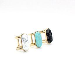 Cluster Rings Kallaite Howlite Black Stripe Stone Fashion Layers Inner Dia 1.7cm Gold Colour Brincos Pendientes Jewellery For Women