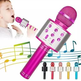 Microphones Karaoke Bluetooth Speaker With Microphone Rechargeable Portable Voice Changer Wireless Bluetooth Mic for Children 231109