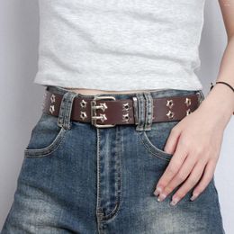 Belts Star Eye Rivet Belt Goth Style Double Pin Buckle Man/woman Fashion Casual Punk PU Waistband For Jeans Young