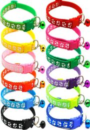 Multicolor Cute Dogs Cat Bell Positioning Collars Teddy Bomei Dog Cartoon Footprint Adjustable Buckle Collar Leads Necklace Pet Su9853142