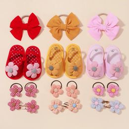 Hair Accessories 0-3Years Born Baby Flower Shoes Lovely Hairclip Headband For Kids Walker Soft Headwear Set