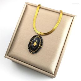 Pendant Necklaces Black Crystal Star Female Necklace Stainless Steel Gold Color Clavicle Chain For Women Jewelry Collier Femme NGPS04
