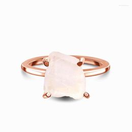 Wedding Rings 925 Sterling Silver Natural Irregular Pink Moonstone Rose Gold Plated Ring For Lady