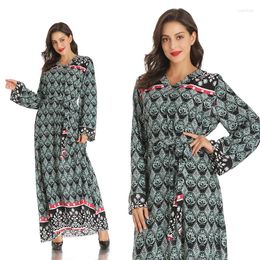Ethnic Clothing Elegant Fashion Muslim Scarf Vestidos Evening National Style Long-sleeved Women's Long Printed Dress