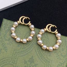 No Box Fashion Jewellery Women Designer Studs Top Quality White Pearl Brass G Love Earring