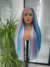 Lace Wigs Selling Women's Wigs High Temperature Silk Front Lace Blue Pink Straight Hair Chemical Fiber Headwear Wigs