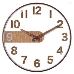 Wall Clocks Simple Wood Grain Clock Mute Living Room Bedroom Home Decor Bell Hanging Ornament Silent Movement Watch Yellow
