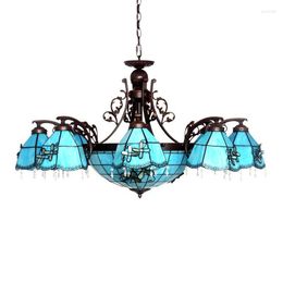 Chandeliers Tiffany Luxury Crystal Chandelier Ceiling Light Blue El Project Large Home High-end Fashion Art Restaurant Lamp