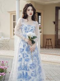 Casual Dresses Summer Fashion Sleeveless Strap Long Dress Lace Shawl 2023 Elegant Beach Midi Sundress Korean Even Party One Piece Robe De