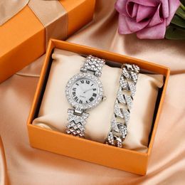 Wristwatches Watches For Women Luxury Diamond Silver Bracelet Set Gift Ladies Wrist Elegant Quartz Watch Reloj De MujerWristwatches