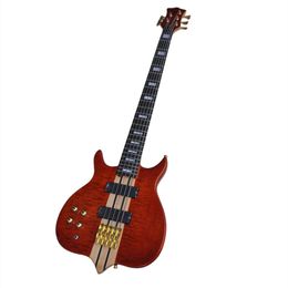 Left Handed 5 Strings Neck-Thru-Body Electric Bass Guitar with Quilted Maple Veneer Offer Logo/Color Customise