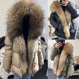 Women's Fur Faux MAOMAOKONG 2023 White Duck Down Jacket Winter Women Warm Loose Coat Natural Real Collar Thick Luxury Outerwear parkas 231109