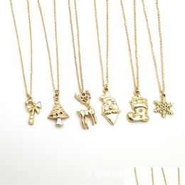 Pendant Necklaces Wholesale Classic Merry Christmas Gift Necklace Pendants Jewellery For Women Lovely Snowflake/Reindeer/Crutc Dhgarden Dhv6E