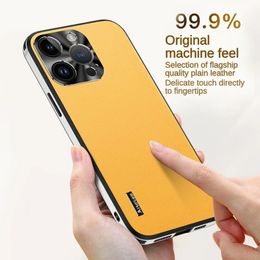 Luxury Straigh Edge Leather Iphone Case For IPhone 15 14 Plus 12 13 11 Pro Max Phone Casing Fall Prevention Lens Glass Shockproof Cover
