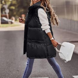 Women's Vests Hooded Zipper Vest Jacket Women Winter Waistcoat Outerwear Solid Colour Parka Coat Fashion Casual Sleeveless Quilted