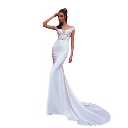 SoDigne Bohemian Mermaid Wedding Dress Satin Cap Sleeve Lace Bride Dresses With Buttons Vestido De Noiva Wedding Gown