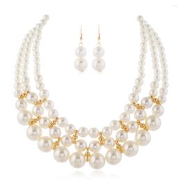 Necklace Earrings Set Euramerican Pearl Fashion Elegant Handmade Bridal Wedding Dress Accessory For Women