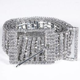 Belts Elegant Shiny Women's Rhinestones Belt Bright Bride Bling Crystal Diamond Sliver Wedding Party Wide Long Chain DUBULLE