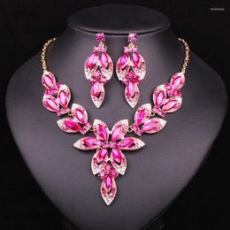 Necklace Earrings Set Fashion Pink Crystal Bridal Sets Wedding Party Jewelery Costume Jewellery Decorations Wholesale