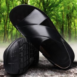 Sandals 2023 summer dual purpose beach shoes black cow leather thick sole casual comfortable fashion versatile men s sandals 230410