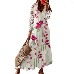 Casual Dresses Eye-Attractive Party Dress Anti-pilling Maxi Crochet Lace Stitching Women Loose Hem Versatile