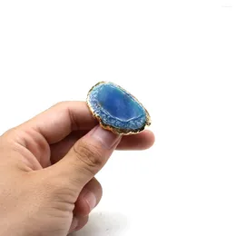 Cluster Rings 1PCS Natural Stone Agate Colorful Irregular Geode Slices Wide Open Ring Finger Jewelry Gift Golded For Women