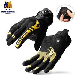 Ski Gloves MONSTER PARK Motorcycle Gloves For Men Knob Adjust Ridding Gloves Touch Screen Guantes Moto Motocross Full Finger Gloves Summer zln231110