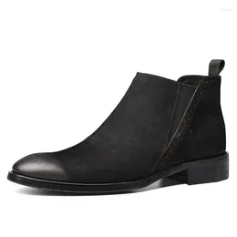 Leder Echte Stiefel Männer Kuh 2024 Stil Handgemachte Bequeme Slip Auf Männlichen Kleid Schuhe Schwarz Ankle Business 48764 53009 62815