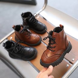 Boots Autumn Winter Formal Boys Dress Shoes 1 to 6 years Black Brown Handsome Britsh Style Toddlers Platform Boots for Kids Boy F09084 231109