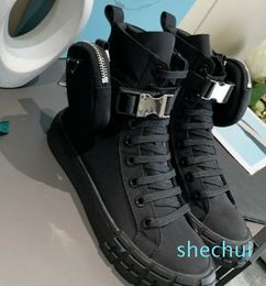 Designer Summer Men Wheel Nylon Ankle Boots Monolith shiny Detachable Nylon Pouch Combat Outdoor Thick Bottom Boots 35-46