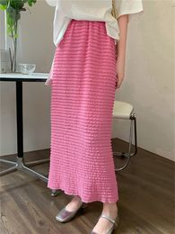 Skirts Alien Kitty Pink Gentle Lace Long Dress Body Sexy Women Summer High Waist Fashion chic Office Women's Cake Skirt 230410