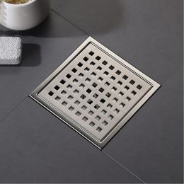 4 Inch Square Shower Drian with Flange Food Grade 304 Stainless Steel Shower Floor Drain with Removable Grid Cover and Hair Strainer for Bathroom Floor Drain Brushed