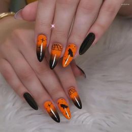 False Nails Long Almond And Ballerina Manicure French Halloween Fake Nials Red Blood Ghost Pumpkin Nail Tips DIY