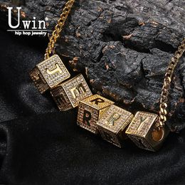 Pendant Necklaces Uwin DIY initials Necklace For Women Custom Cube Letters Choker Fashion Charm Personalization Hip Hop Jewelry Gifts 231110