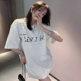 2023 New Women's High quality tshirt Shirt Correct Version Family Mirror Series Watermark Inverted Embroidery Letters Loose Sleeve T-shirt