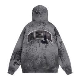 Casual Hip Hop Style Men Painted Hoodie with Ripped Holes and Graffiti Design Zip Hooded Sweatshirt 23FW Nov 10th