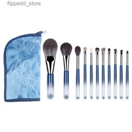 Makeup Brushes 11pcs/set Blue Animal hair Makeup brushes Set Powder Blusher Concealer Eyeshadow eyebrow Make up brushes with cosmetic bag Q231110