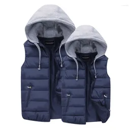 Men's Vests Padded Vest With Hood Zipper Sleeveless Autumn Winter Warm Male Coat Waterproof Cold Prevention Casual Jackets Clothing