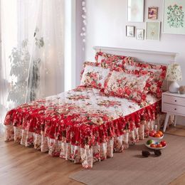 Bed Skirt Lover Couple Adult Kids Girl Red Pink Thick Quilted Bed Skirt Soft Cotton Sheet Cover Linen Single King Bed Width 2m 230410