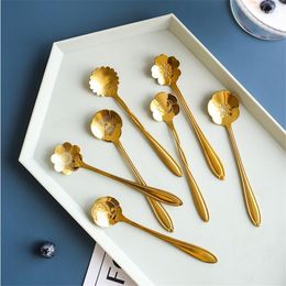 Dinnerware Sets Stainless Steel Pansy Flower Spoon Long Handle Cherry Ice Small Dessert Coffee