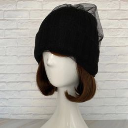 Beanie/Skull Caps Women's Winter High-quality Japanese Simple Hat 55-60cm Wool Line Cap Mesh Knitted Hat Hat 231102