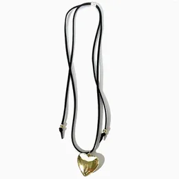 Pendant Necklaces Peri'sbox Trendy Gold Silver Plated Puffed Heart Black Cord Long Wrap Tie Choker Necklace For Women String Y2K