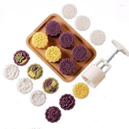 Baking Moulds 4pcs DIY Mooncake Mould Hand Press Cookie Stamp Moon For Cake Decor Pastry Tool Bakeware Bar Mid Autumn Festival